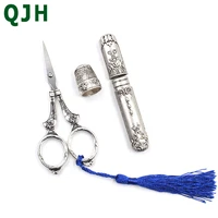 european classical scissors kit with thimbleneedle cylinderprofessional cross stitch diy sewing tools vintage silver shears