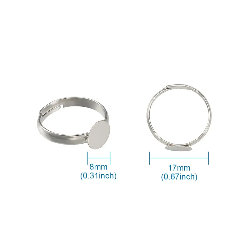 100pcs Brass Adjustable Finger Ring Findings Pad Ring Bases Perfect for Cabochons Making Ring DIY Supplies No Cadmium& No Lead