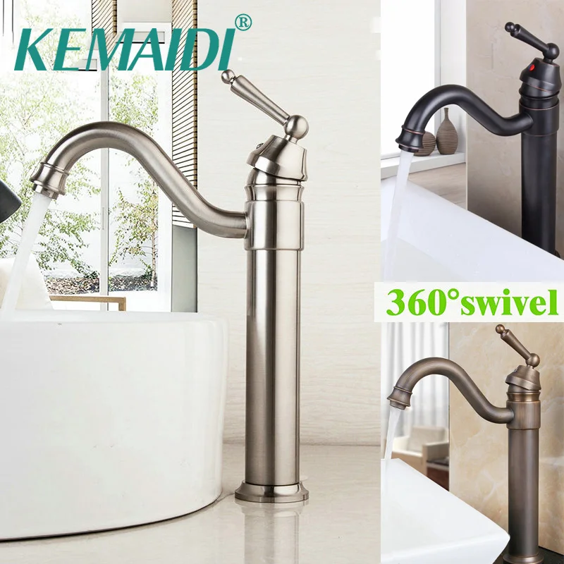 KEMAIDI Antique Brass Faucet Stream Spout Tap Bathroom Basin 360 Swivel Solid Hot &amp Cold Water Mixer Vanity Sink | Обустройство