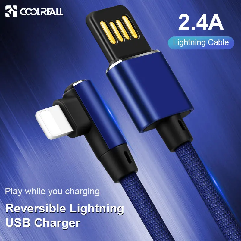 Coolreall Реверсивный USB кабель для iPhone Xs Max Xr X 8 7 6 6s 5 5S iPad Быстрая зарядка зарядное устройство кабели для быстрой зарядки мобильного телефона