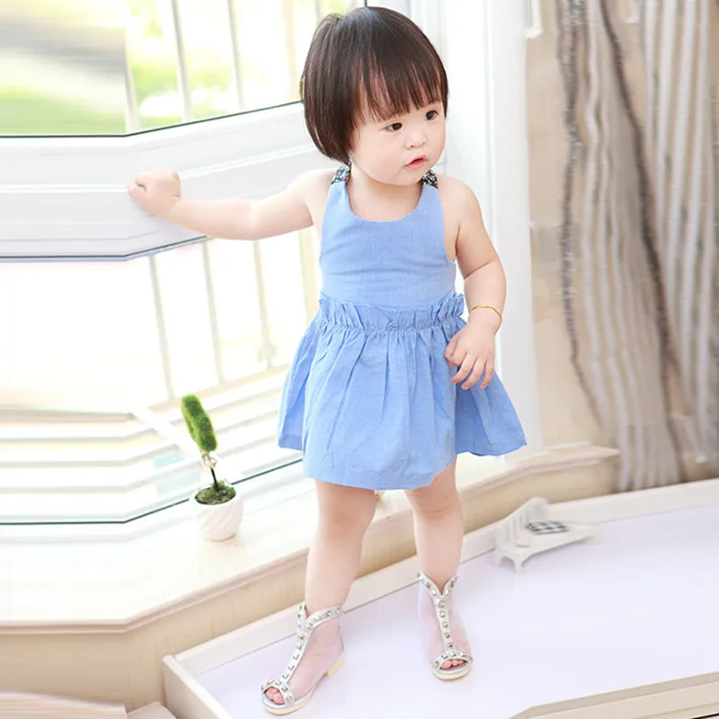 2016 Летнее платье vestido infantil платья без рукавов твердые девочка одежда детская