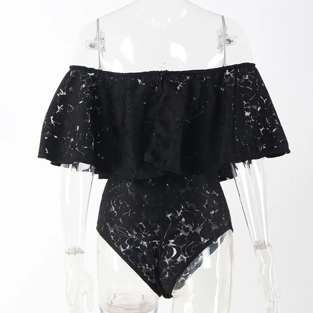 Womail, боди для женщин, летняя мода, с открытыми плечами, с оборками, Кружевное боди, стрейч, слитный купальник для вечеринок, топ, комбинезон, Прямая поставка M7