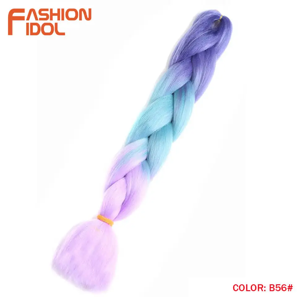FASHION IDOL Synthetic Braiding Hair Ombre Kanekalon 24 Inch 100g/Pack Blonde Grey Crochet Braids Hair Extensions Jumbo Braids