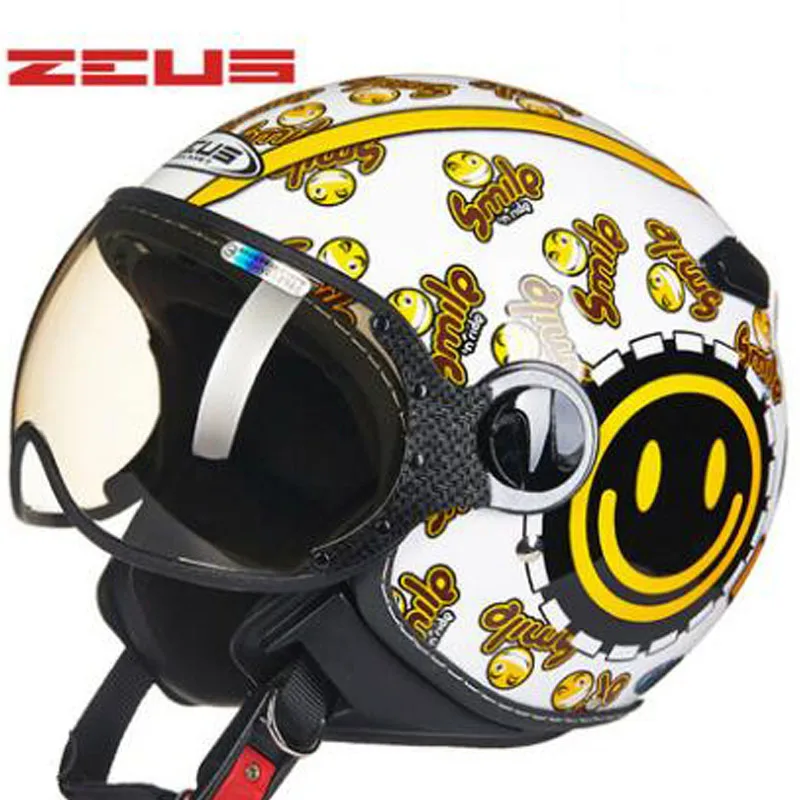 Яркий черный smile ZEUS 3/4 мотоциклетный шлем Chopper с открытым лицом Ретро для