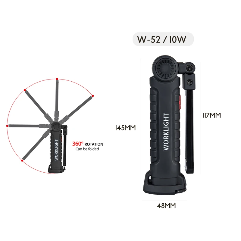 big size 10W Магнитный светодиодный фонарик крюк лампа USB Перезаряжаемый складной фонарик рабочий свет 5 Режим походная лампа в палатку фонарь - Испускаемый цвет: big size 10W
