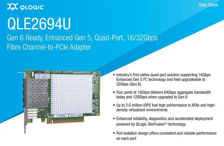 RaidStorage QLogic QLE2694U SR CK 4 портовый четырехъядерный 16 Гбит/с Gen 5 SFP + FC Optical PCIe Controller