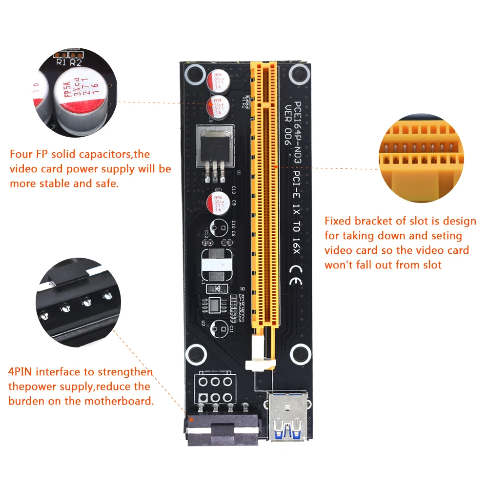 TISHRIC горячая Распродажа PCI-E расширитель PCI Express Riser Card 1x до 16x60 см синий USB 3 0 кабель