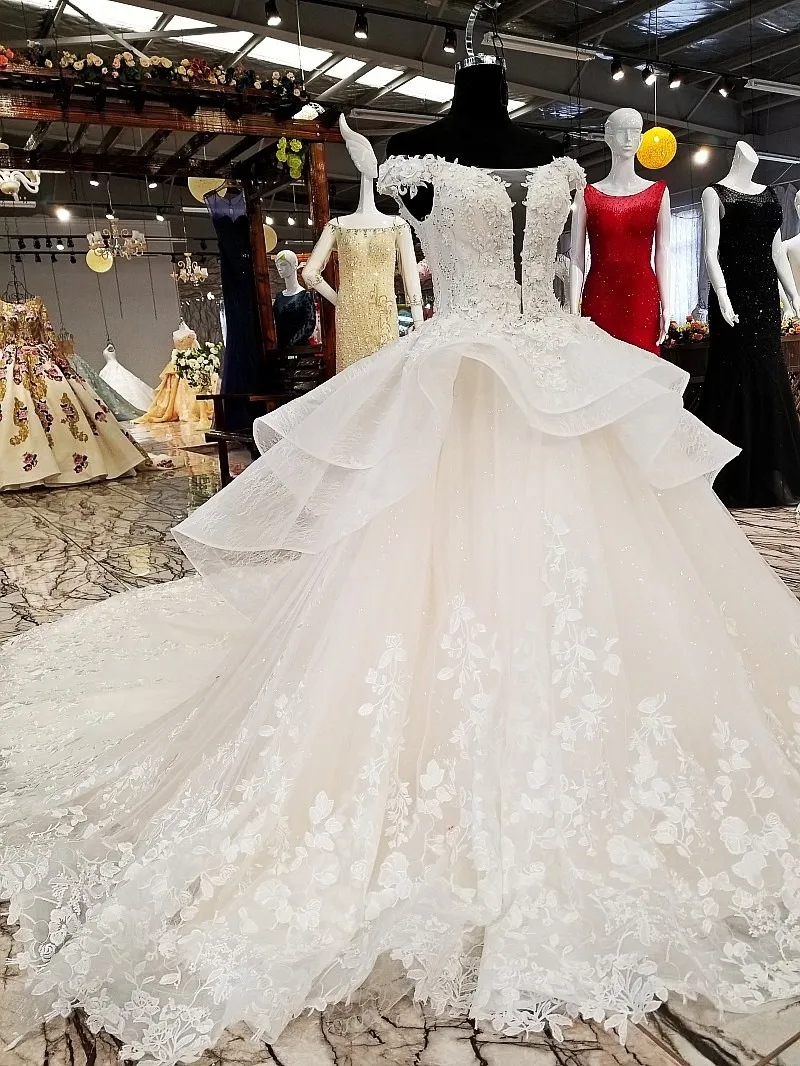 Свадебное платье 2018 роскошное классическое кружевное бальное принцессы с