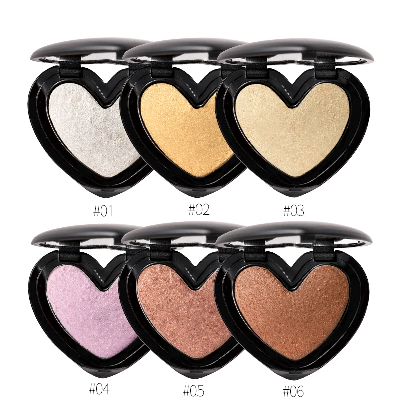 6 цветов в форме сердца Форма Пудра хайлайтер палитра для контуринга макияж