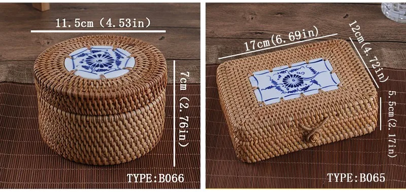 Ротанговая коробка для хранения с крышкой квадратная и круглая ручная работа шкатулка Органайзер деревянные корзины для мелочей пуэр чай винтажный подарок