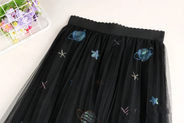 2018 летняя Корейская стильная тонкая юбка со звездами и блестками эластичная