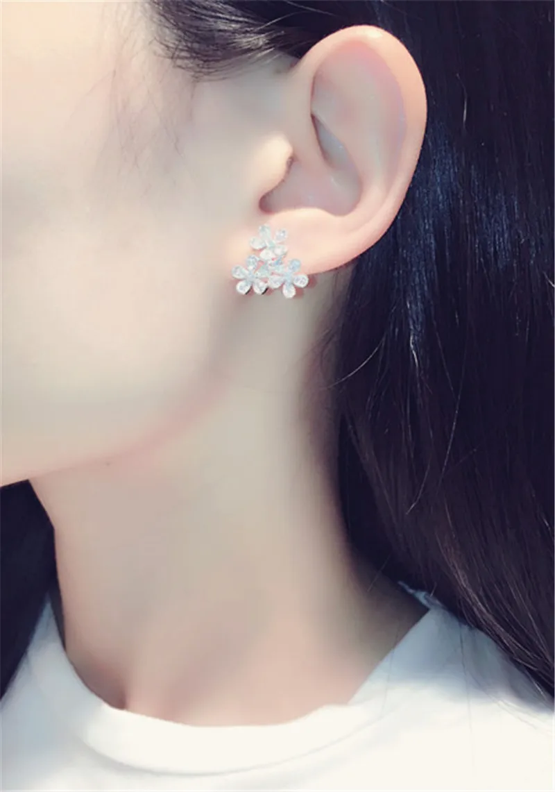 XIAO YOUNG 925 Серебряные иглы кубического циркония маленькие цветочные