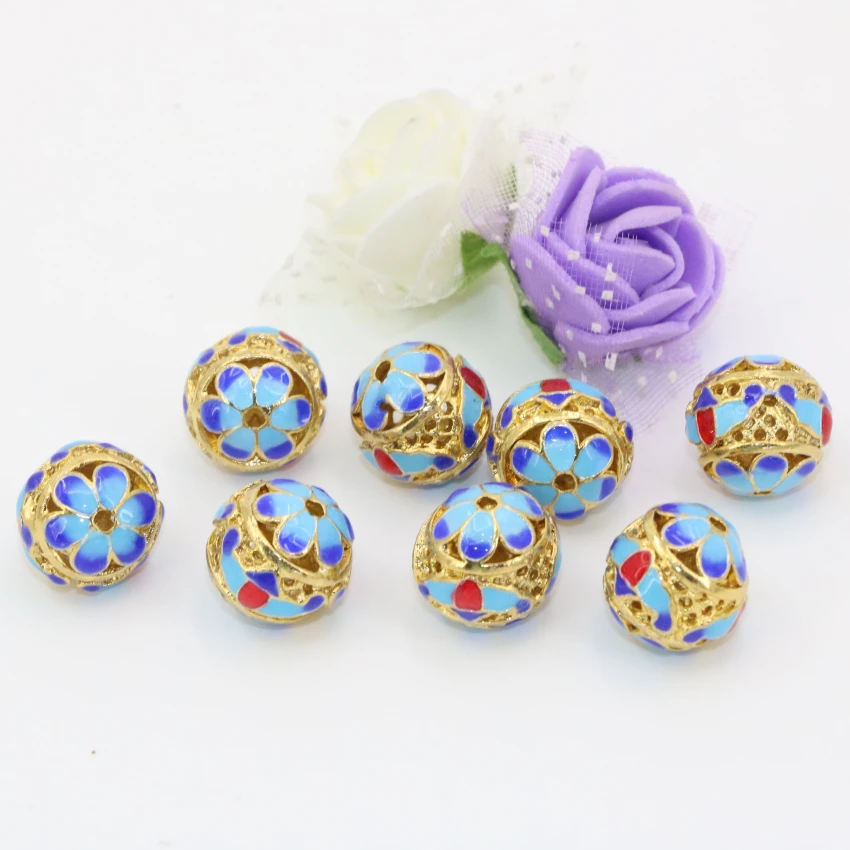 Золотистого цвета перегородчатая эмаль 13 мм разделители полые круглые шарики