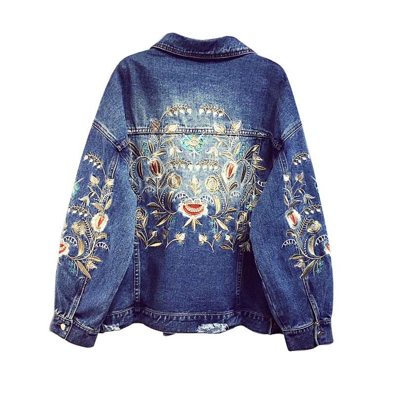 Женская джинсовая куртка с вышивкой Повседневная Базовая длинным рукавом
