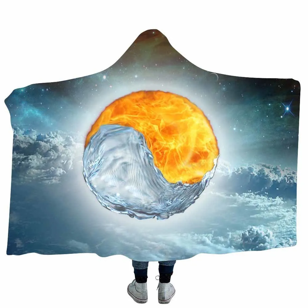 Одеяло с капюшоном из кораллового флиса 3D-принтом Тай-Чи для путешествий