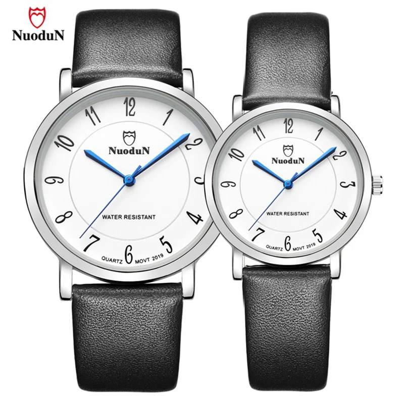 Мужские и женские брендовые простые часы Nuodun модные повседневные кварцевые пара