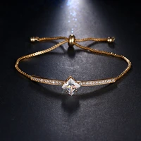 high quality latest celebrity square aaa cz micro paved crystal single zircon champagne color bracelets for women gift b 059