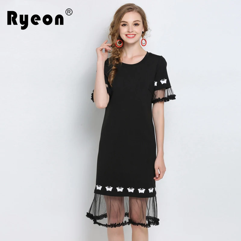 Ryeon Vestidos De Festa большой Размеры платье Для женщин 5xl сезон: весна–лето сетки печати