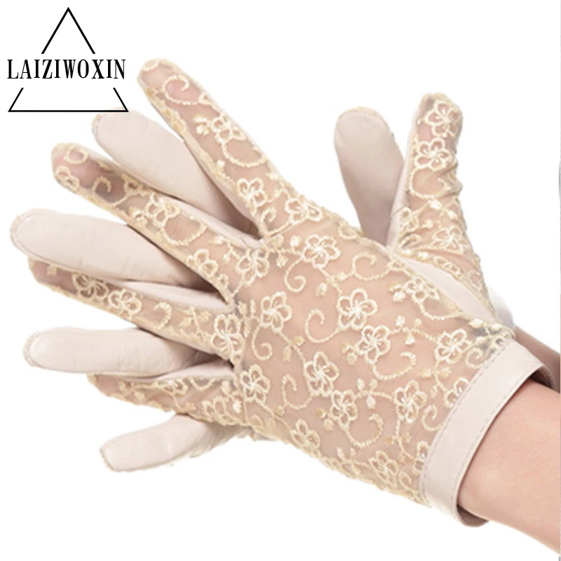 Женщины Перчатки Элегантные Натуральная Кожа Овчины Кружева бантом Высокого
