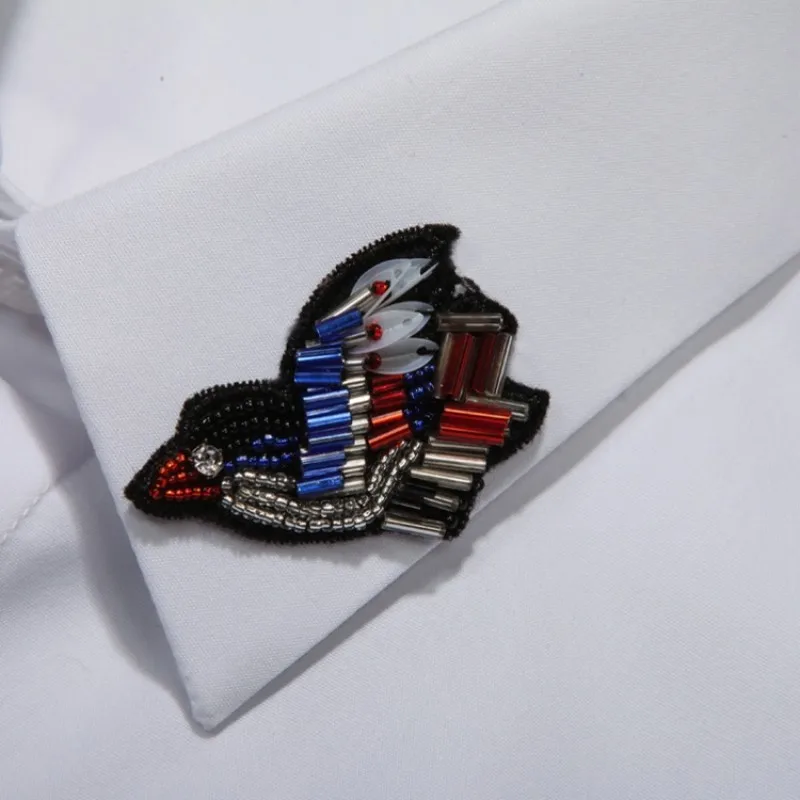 Новые осенние Рубашки с вышивкой птицы мужские элегантные тонкие хлопковые