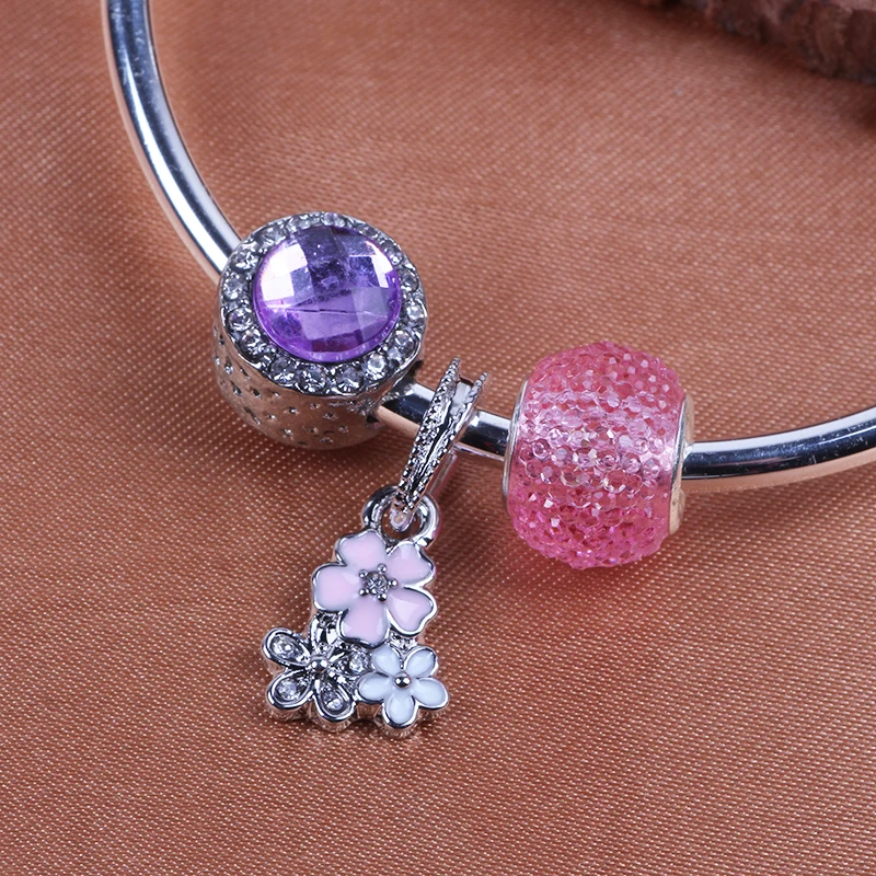 Мода от aifeili классический Серебряный браслет DIY Шарм Подвеска розовый для женщин