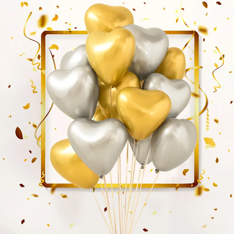 Новые 10 шт./лот сердечные глянцевые металлические латексные шары с толстым хромированным металликом Декорации для дня Святого Валентина, свадьбы и дня рождения.