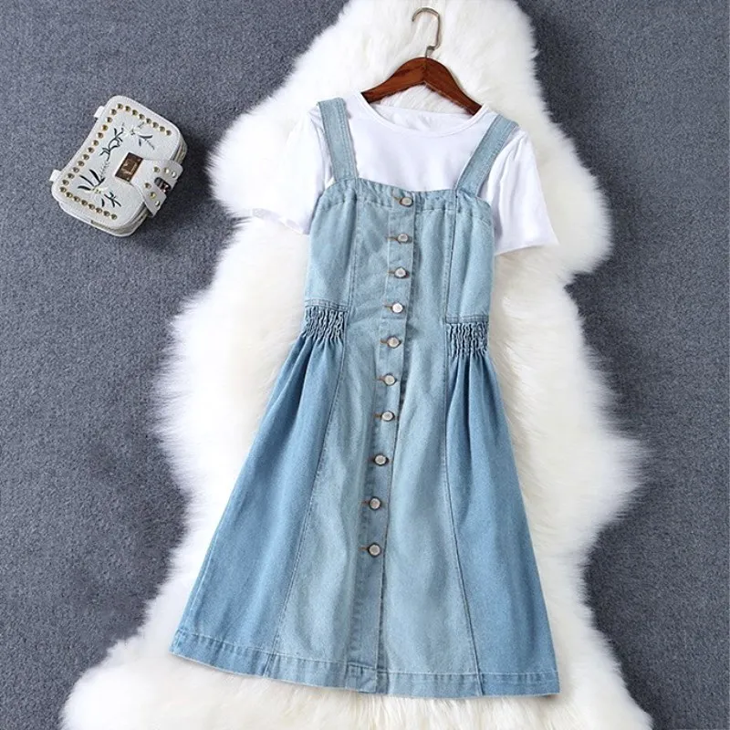 Мода 2019 женское летнее платье костюм Джинсовая белая рубашка с коротким рукавом