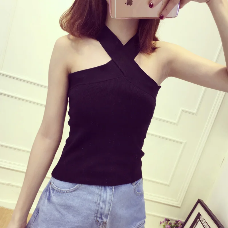 

Summer Women V-Neck Slim Bodycon Tank Tops Girl Sleeveless Short Solid T-Shirt Camis Tees Top for Girls