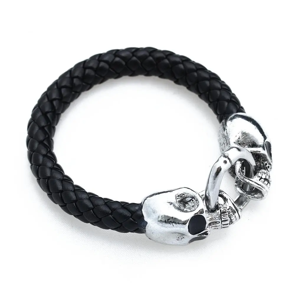 Man's alloy leather braided Bracelet with skull Punk | Украшения и аксессуары