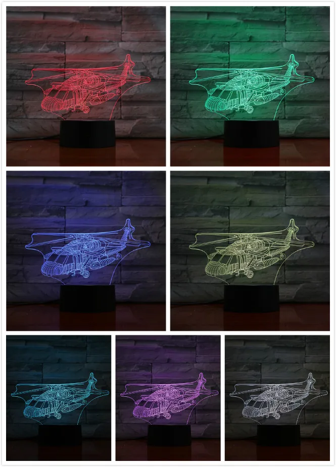 Вертолёт, самолёт модель Usb светодиодный 3d-ночник Иллюзия Lampara истребитель gece lambas самолет вертолет настольная лампа прикроватный подарок