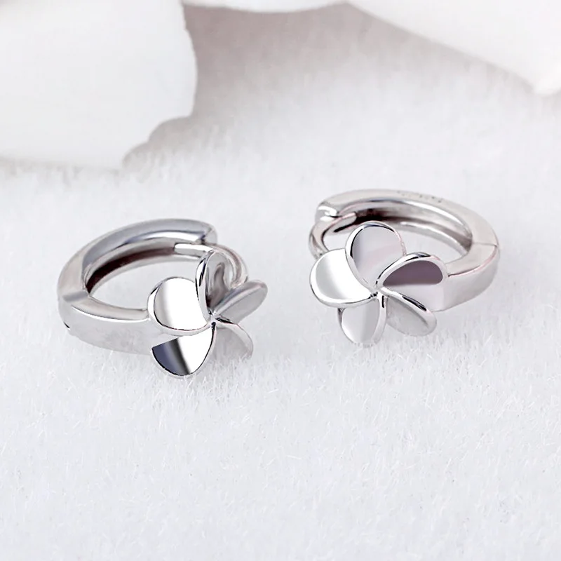 Серьги-Обручи простого дизайна с пятилистными цветками из серебра 925 пробы