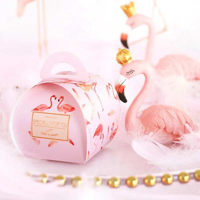 

2019 New style 5 pcs 5.5x5.5x6.5cm small Flamingo pink gift box creative wedding candy box packaging for Wedding & Engagement