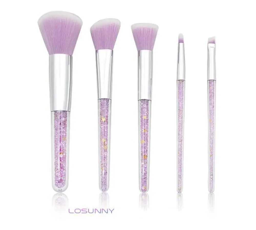 

LOSUNNY 5 Pcs transparent handle makeup brush set diamond particle eye brush powder eyebrow brush beauty mink lashes