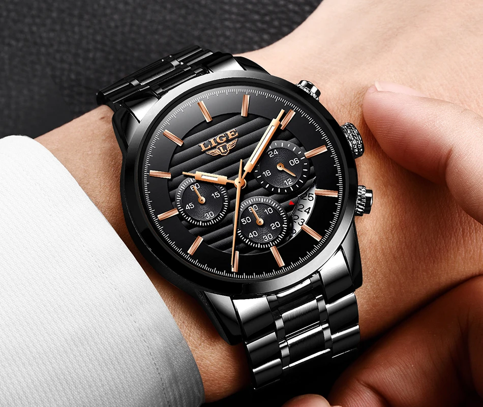 LIGE модные мужские часы Топ бренд Роскошные Кварцевые повседневные полностью