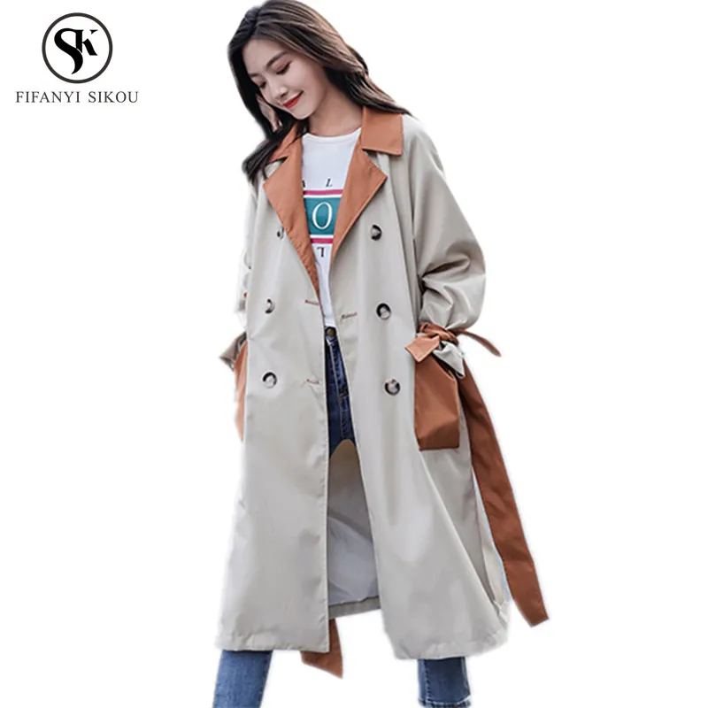 Тренч Женский длинный корейский с регулируемой талией 2018|Женские плащи и тренчи|