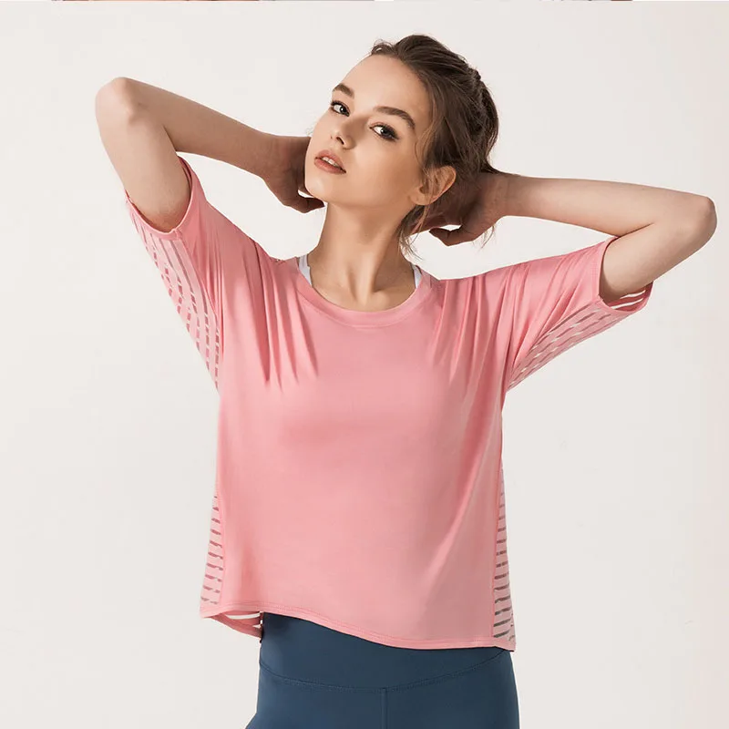 Топ женский спортивный с коротким рукавом свободная быстросохнущая рубашка в