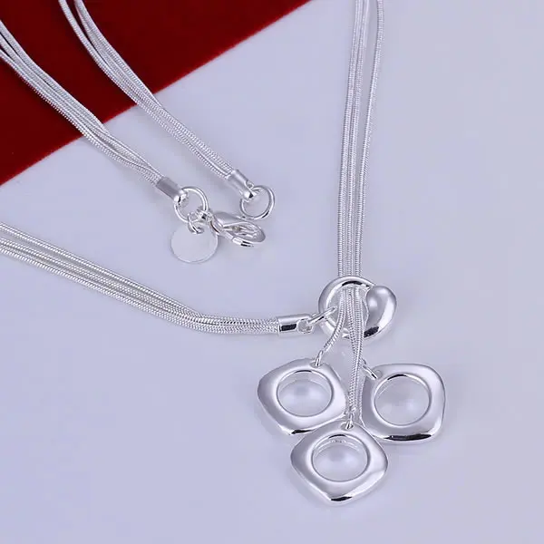 Free Shipping 925 Silver fashion jewelry Necklace pendants Chains silver necklace Triple Square ztup eqwk | Украшения и