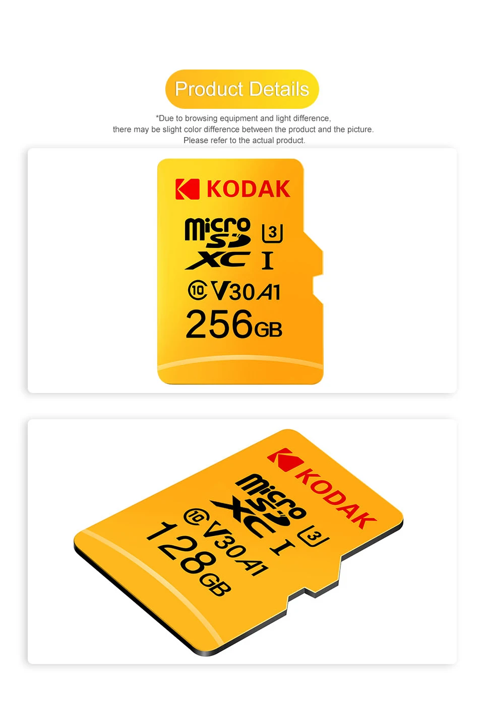 Kodak U3 V30 U1 класс 10 MicroSD XC SDHC sd карта памяти TF флэш-карта 512 ГБ 256 ГБ 128 Гб 64 ГБ 32 ГБ 16 ГБ для мобильного хранения видео