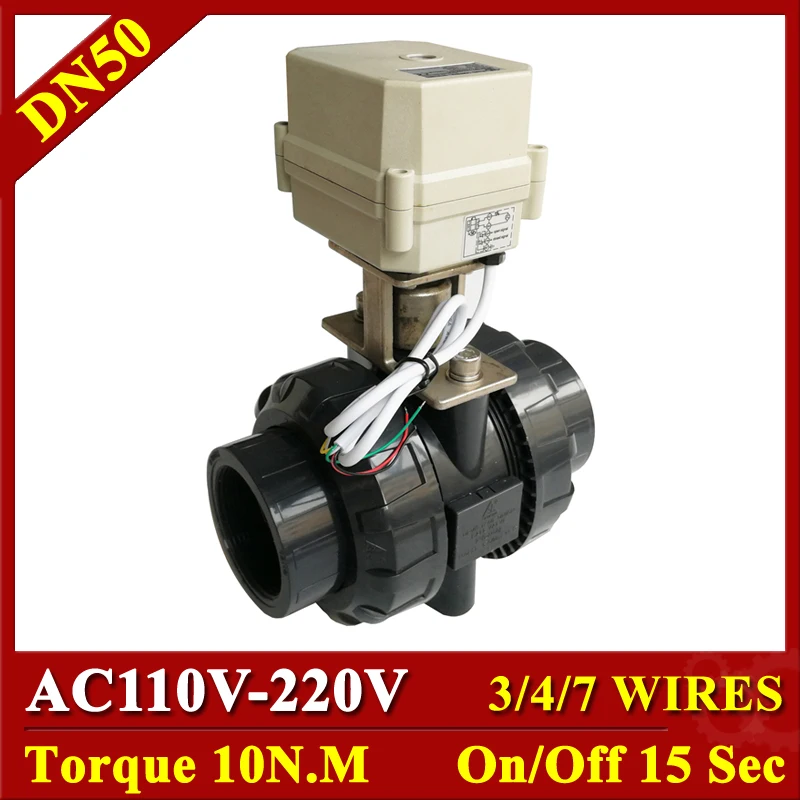 

Tsai Fan 2" PVC Actuated Valve AC110-230V 3/4/7 Wires 2 Way DN50 Electric Motorized Valve For Water Treatment Metal Gear