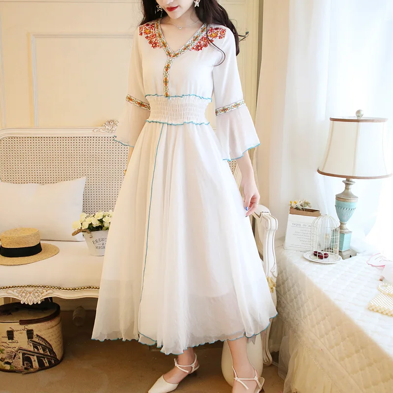 Китайское традиционное платье женское винтажное с вышивкой женские летние