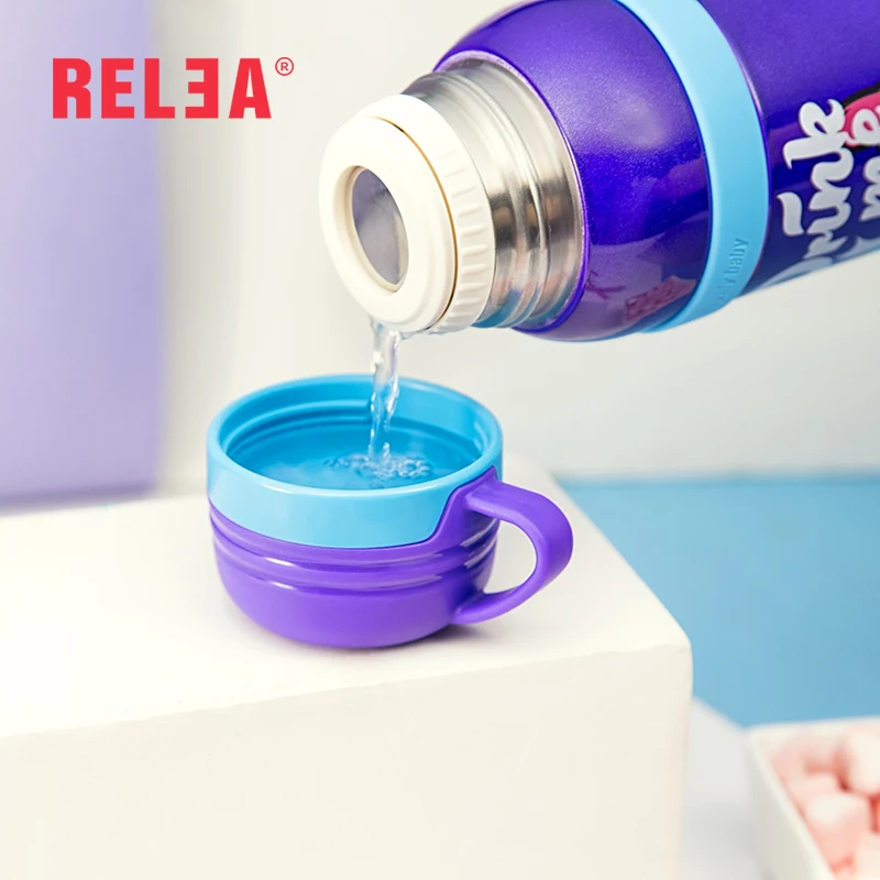 Фото RELEA kids thermo straw bottle 316 stainless steel vacuum cup with 2 kinds of lid and portable cover 520ml Дом и сад RELEA kids thermo straw bottle 316 stainless steel vacuum cup with 2 kinds of lid and portable cover 520ml Дом и сад