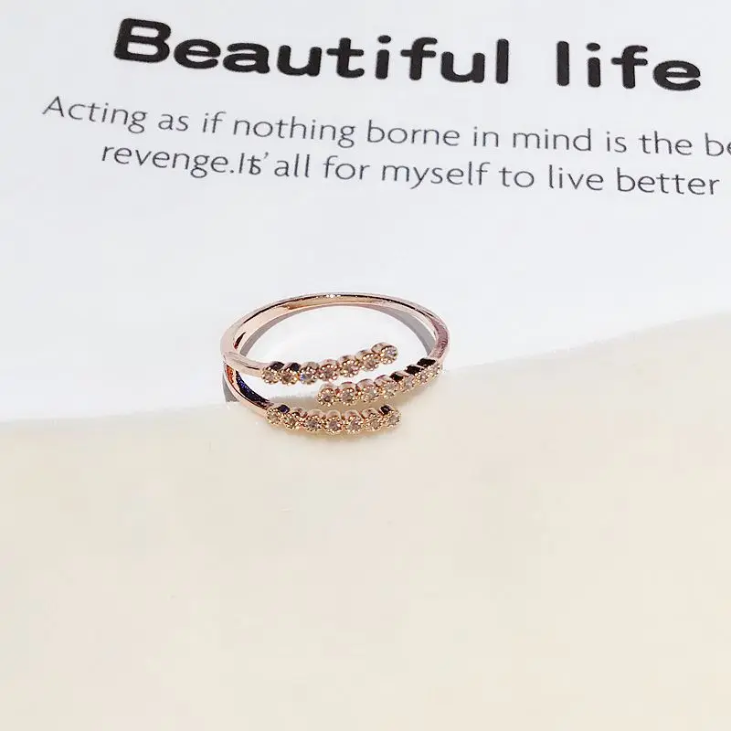 High Quality Micro Paved Cubic Zirconia Ring for Women Multilayer Opening Design Rose Gold Color