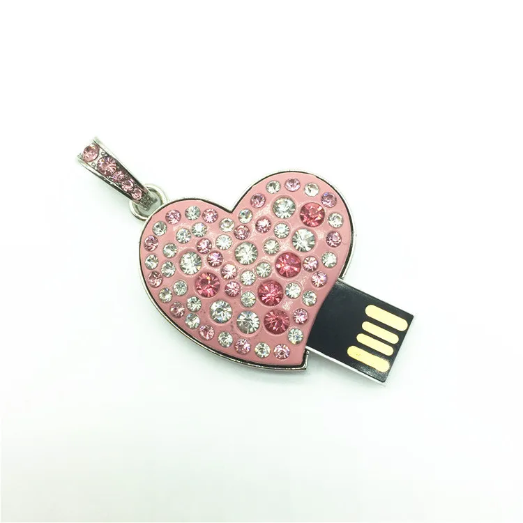 Алмазное сердце 8 ГБ 16 ГБ 32 ГБ 64 Гб ювелирный металлический USB флеш-накопитель U дисковое ожерелье usb драйвер с красивой подарочной коробкой