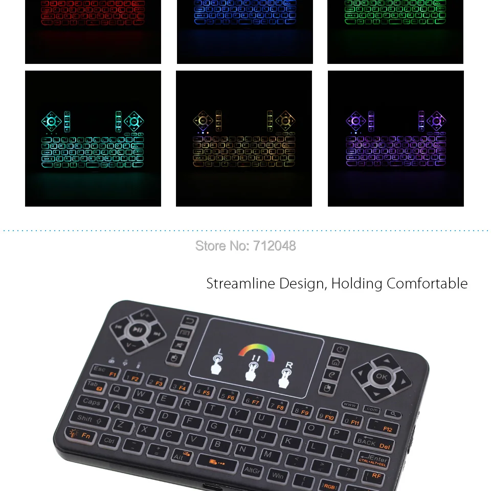 [100 шт./лот] Q9 тонкий RGB с подсветкой 2,4G мини беспроводная клавиатура Air mouse с многофункциональной сенсорной панелью для Android tv Box, мини-ПК
