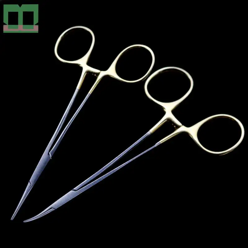 Haemostatic pinps нержавеющая сталь прямая ручка изогнутая головка золотая