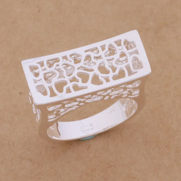 Посеребренное кольцо полый большой ретро модный стиль высшее качество классная