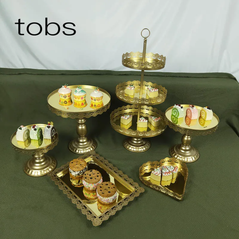 gold mirror 6 pcs Золотой десертный поднос кекс сковорода торт дисплей украшение стола Свадебная вечеринка поставка хрустальное зеркало торт стенд - Цвет: gold mirror 6 pcs