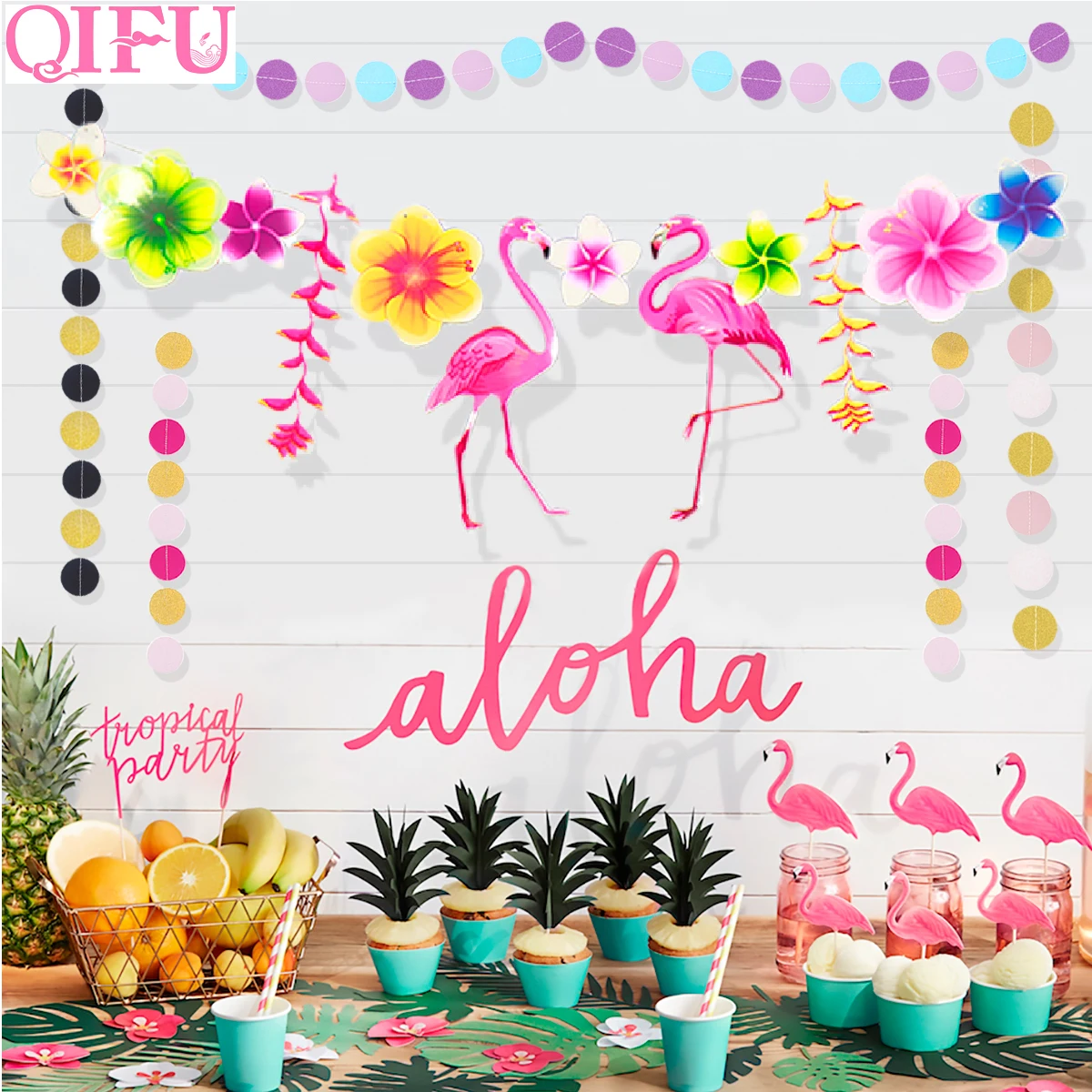QIFU баннер из фигурок Фламинго декорации в стиле Гавайской вечеринки Hawai Декор