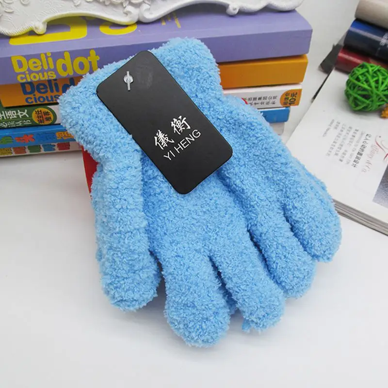 blue Желтые милые детские перчатки, рукавицы, теплые зимние аксессуары для мальчиков и девочек - Цвет: blue