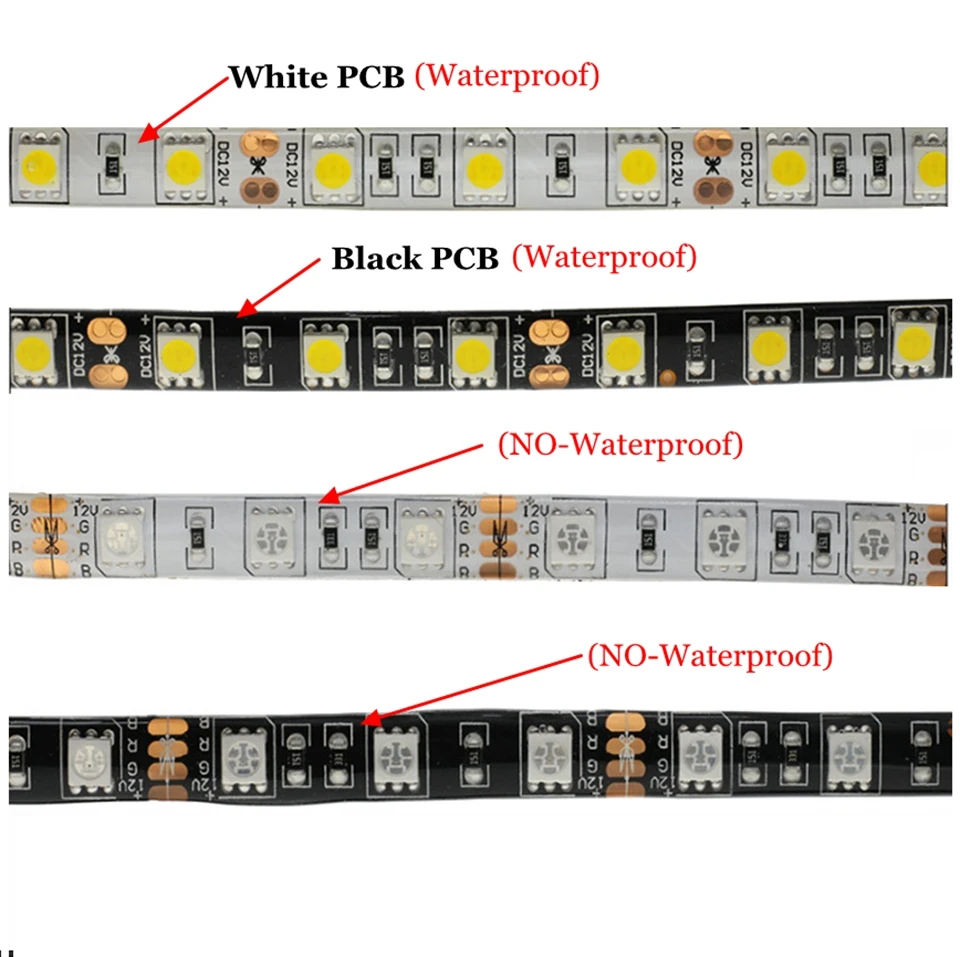 Светодиодные ленты 5050 DC12V гибкий светодиодный свет черный/белый PCB нет